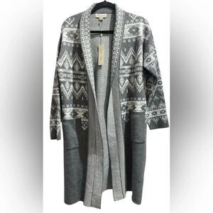 Charlie Paige Grey Fair Isle Longline Open-Front Cardigan